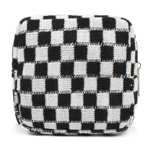 Small Black Makeup Bag for Purse, Mini Checkered Cosmetic Bag Zipper Cute Make Up Pouch Travel Toiletry Bag Quilted Aesthetic Accessories Makeup Storage Bag Organizer for Women Girls - color: Mini Black