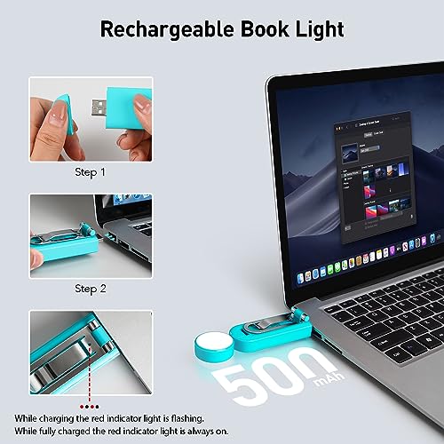 VAVOFO USB Rechargeable Book Light, Blue Light Blocking, Amber Light Clip On Bookmark Shaped Reading Light, Eye Care 6 LEDs Book Light for Bookworms Reading in Bed with 9 Lighting Modes (Blue) - color: Blue