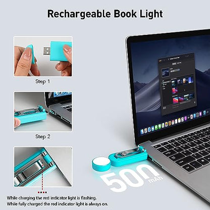VAVOFO USB Rechargeable Book Light, Blue Light Blocking, Amber Light Clip On Bookmark Shaped Reading Light, Eye Care 6 LEDs Book Light for Bookworms Reading in Bed with 9 Lighting Modes (Blue) - color: Blue