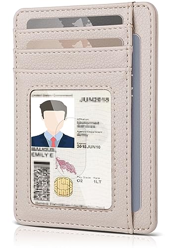 Teskyer Slim Wallet for Men, Minimalist Front Pocket RFID Blocking Leather Wallet Credit Card Holder for Men & Women - color: Lichee Beige