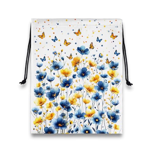 Flowers Small Gymnastics Grip Bag Butterfly Lightweight Travel Drawstring Bag - color: Blue Yellow Flowers, size: 12"(H)*9.25"(W)
