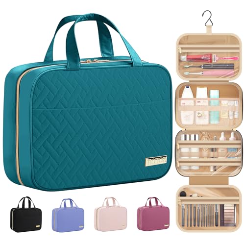 HOTOR Travel Toiletry Bag w/Hanging Hook - Spacious Toiletry Bag Essentials for Women & Men, Makeup Bag/Big Comparment, Waterproof for Travel Accessories, Medium, Teal - color: Teal, size: Medium