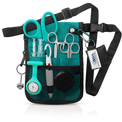 ASA TECHMED Nurse Utility Belt – Complete Medical Belt Utility Kit, Pro Pack Pocket Organizer Pouch Hip Bag for EMT, CNA, NP, PA, Student, Teal - color: Teal