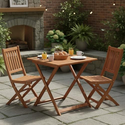 Tangkula 29.5-Inch Square Patio Dining Table, Solid Wood Folding Outdoor Bistro Table with Teak Painting & 2" Umbrella Hole, Outdoor Dining Table for Balcony, Deck, Porch, Backyard - size: 29.5"