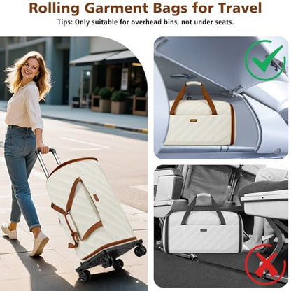 Rolling Garment Bags for Travel - Carry on Convertible Garment Duffle Bags with Wheels for Men Women, 4 in 1 Large Travel Duffel Bags with Shoes Compartment Hanging Suit Dress Weekender Bag 4pcs Set - color: Beige