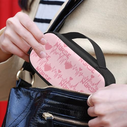 Pink ECG Print Diabetes Travel Case for Blood Sugar Monitor, Diabetic Medication Insulated Cool Organizer with 2 Zipper + 2 Inner Compartments for Travel Essential - color: Nurse Pink Ecg