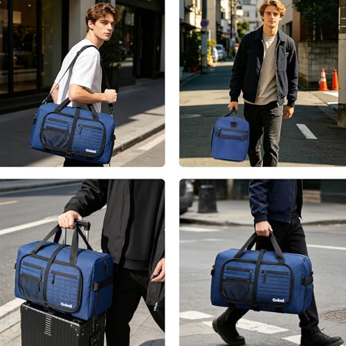Foldable Travel Duffle Bag,Duffle Bag with Shoes Compartment and Adjustable Strap,Large Packable Travel Bags for Men Women,Waterproof Duffel Bag - color: Blue