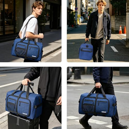 Foldable Travel Duffle Bag,Duffle Bag with Shoes Compartment and Adjustable Strap,Large Packable Travel Bags for Men Women,Waterproof Duffel Bag - color: Blue