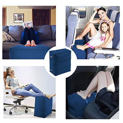 Travel Foot Rest Pillow, Portable Inflatable with Double Hand Pump Adjustable Three Layers Height Pillow for Foot Rest on Airplanes,Cars,Buses,Trains,Office Kids to Sleep on Long Flights (Blue 2) - color: Blue 2