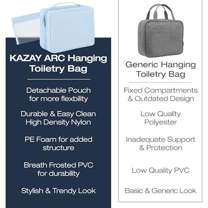 KAZAY Hanging Toiletry Bag with TSA Approved Detachable Pouch, Compact Travel Size Bag, Travel Toiletry Bag, Water Resistant, Premium Nylon, Travel Size Toiletries, Cosmetic Makeup Bag (Light Blue) - color: Light Blue