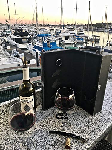 Lifestyle Top Handle Travel Two-Bottle Wine Carrier Case with 4 Piece Wine Accessory Set (Brown) - color: Brown