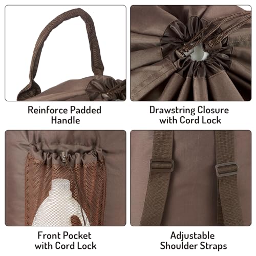 Seiritex Large Laundry Backpack Bag with Detergent Holder and Adjustable Shoulder Straps, Clothes Laundry Backpack for College, Travel, Apartment, Laundromat, Dorm Room (Brown) - color: Brown