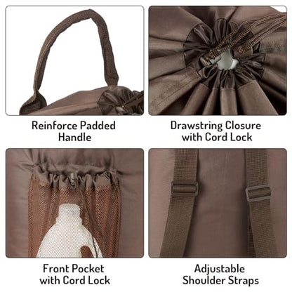 Seiritex Large Laundry Backpack Bag with Detergent Holder and Adjustable Shoulder Straps, Clothes Laundry Backpack for College, Travel, Apartment, Laundromat, Dorm Room (Brown) - color: Brown