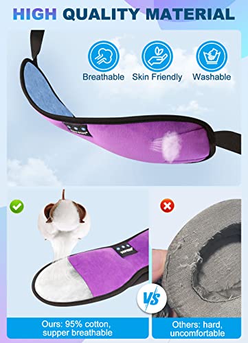 TOPOINT Sleep Mask with Headphones Bluetooth 5.4 Wireless, Sleep Headphone with Microphone Built-in HD Speakers Music, Eye Mask for Sleeping Men Women Travel Meditation Girl Cool Gadgets - color: Deep Purple, style: Ample Velvet