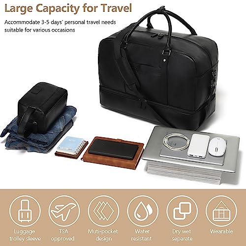 Wogarl Weekender Bag for Women Men Large Overnight Bag Travel Duffel Bag with Shoe Compartment Toiletry Satchel Bag Carry On Bag Fit 21" Laptop - color: Black