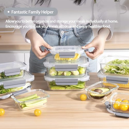 coccot [10 pack Glass Meal Prep Containers with Lids, Glass Food Storage Containers with Snap Locking Lids for Food, Bpa-free, Easy to Open& Close/Microwave,Oven,Freezer,Dishwasher Safe/Leak-Proof - color: Gray
