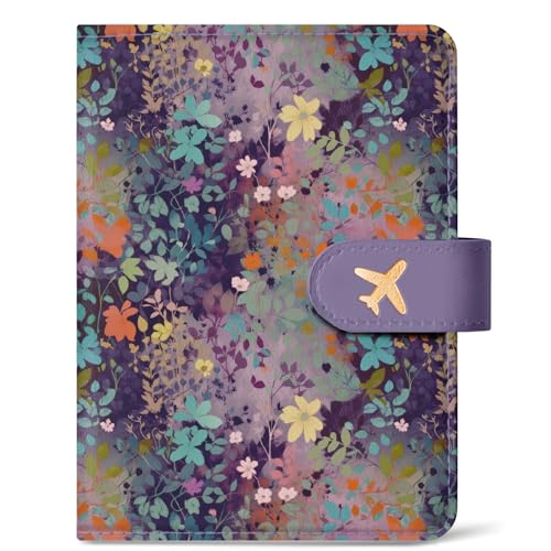 Passport Holder for Travel Essentials, RFID Blocking Leather Cover Wallet with Magnetic Closure, Aesthetic & Cute Passport Book Case for Women and Men - Violet - color: D.Violet