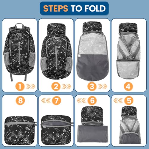 ZOMAKE Ultra Lightweight Packable Backpack 25L - Foldable Hiking Backpacks Water Resistant Small Folding Daypack for Travel(Starry sky print) - color: Starry Sky Print