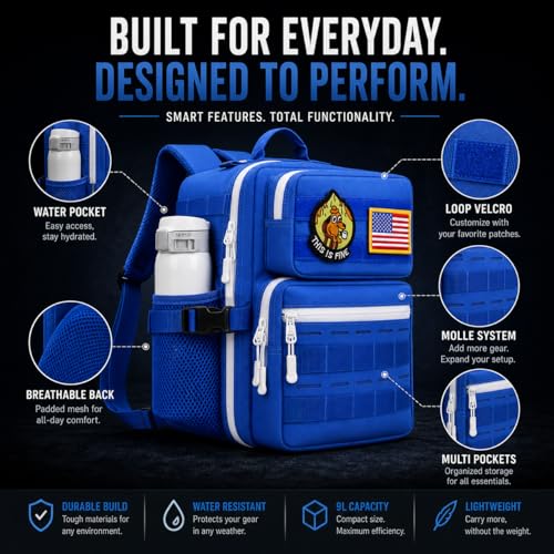9L Mini Tactical Backpack for Men Women,Small Military Tactical Backpack for Sport,Gym,Hiking,Travel,Camping (Navy Blue) - color: Navy Blue