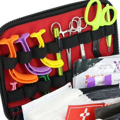 Lightning X Mid-Sized First Responder EMT Bag | LXMB25 | Fully Stocked w/ 240+ First Aid, EMS & Trauma Supplies - RED - color: Red