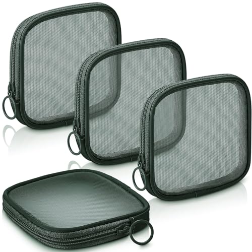 Weewooday 4 Pcs Mesh Makeup Bag Mesh Cosmetic Bag Travel Toiletry Pouch with Zipper Mini Makeup Cosmetic Purse for Daily Accessory(Small,Olive Green) - color: Olive Green, size: Small