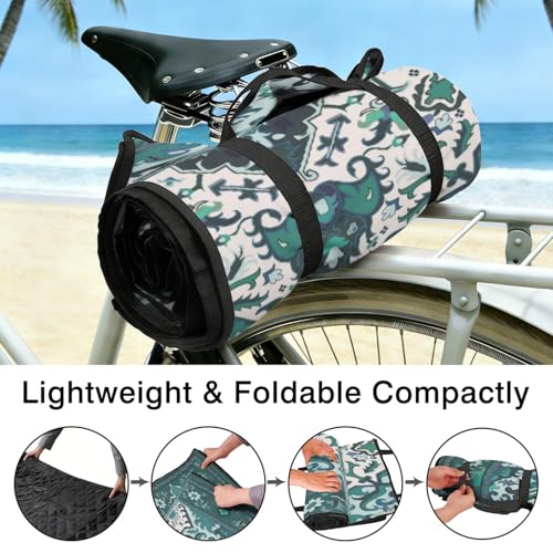 Supfitness Extra Large Picnic Blankets Waterproof Foldable (80"x 80") Beach Blanket Waterproof Sandproof,3-Layer Thicking Mat Outdoor Packable Camping Blanket - color: Boho-teal, size: 80x80in