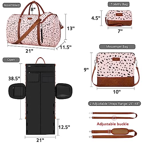 Convertible 2-in-1 Garment Bags for Travel, Carry On Garment Duffle Bag With Shoe Compartment Large Weekender Bag for Women Men Hanging Suitcase Suit Travel Duffel Overnight Bags 4pcs Set - color: E-Pink Leopard