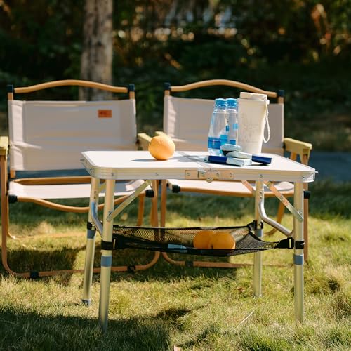 Small Folding Table Portable, 2ft Camping Pinic Table with 3 Adjustable Height, Aluminum Foldable Lightweight Patio Side Table with Carry Handle for Outdoor Indoor Hiking Camp BBQ Beach (White) - color: White