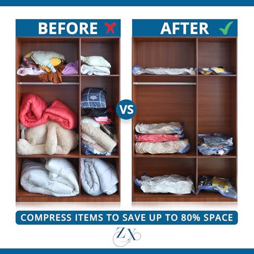 Vacuum Storage Seal Bags-Jumbo Vacuum Packing Bags with Pump for Travel, Clothes, Bedding & Blankets-Reusable Compression Travel Vacuum Bag Set | Space Saver Bags (3L+3M+3S) - size: 3L+3M+3S