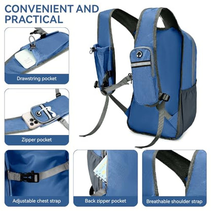 15L Small Hiking Backpack for Men Women Lightweight Packable Backpack Foldable Casual Daypack for Camping Travel Outdoor, Dark Blue - color: Dark Blue