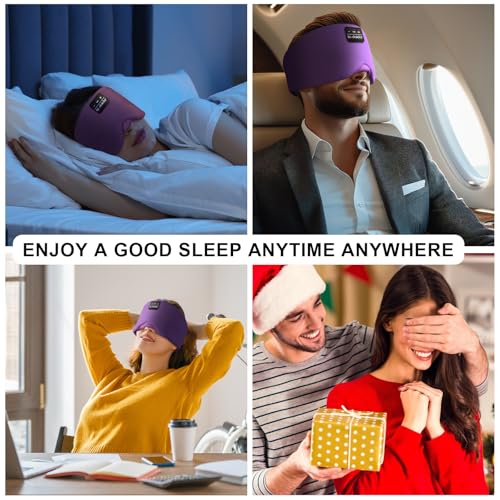 LC-dolida Sleep Mask with Bluetooth Headphones, Ice Silk Sleep Headphones with Bluetooth 5.4, Total Blackout Eye Mask for Sleeping, Sleep Soft Mask for Women Men, All Night Sleep, Travel(Purple) - color: Purple