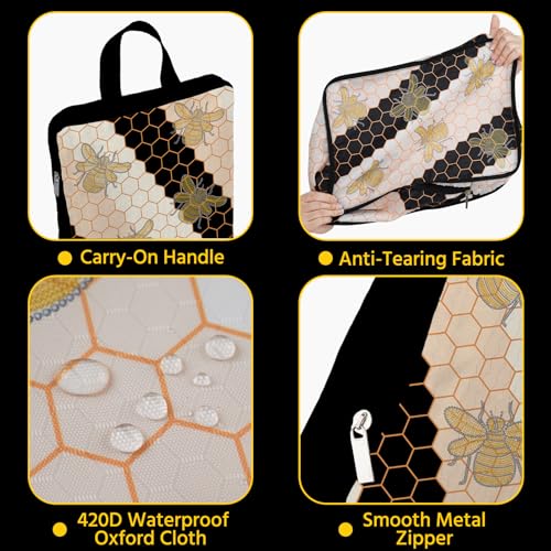 6 Pcs Compression Packing Cubes Waterproof Suitcase Travel Bag Luggage Backpack Organizer Travel Cubes for Packing-Black and Gold Bees - color: Black Bees