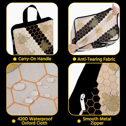 6 Pcs Compression Packing Cubes Waterproof Suitcase Travel Bag Luggage Backpack Organizer Travel Cubes for Packing-Black and Gold Bees - color: Black Bees