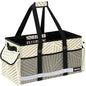 Extra Large Utility Tote Bag with Reflective Strip, Standing Reusable Grocery Bags with Hard Bottom, Collapsible Utility Tote with Handles for Shopping, Beach, Picnics, Car, Striped Gray - color: Twill Gray