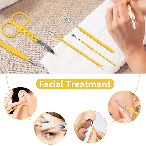 Teamkio 18pcs Manicure Set Pedicure Nail Clippers Set Travel Hygiene Kit Stainless Steel Professional Cutter Care Set Scissor Tweezers Knife Ear Pick Tools Grooming Kits with Leather Case(Yellow） - color: Yellow