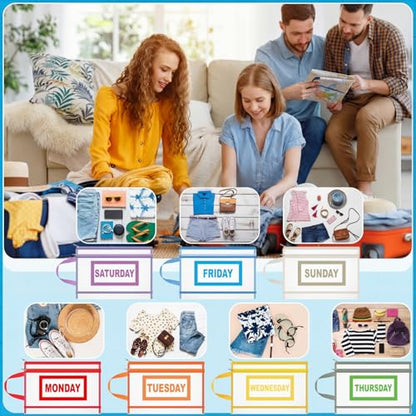 14 Pack Packing Cubes for Travel Days of Week Packing Cubes with Label Clear Zippered Storage Bag for Summer Camp Essential