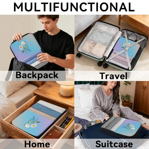 Custom 6 Set Compression Packing Cubes for Travel, Personalized Lightweight Luggage Organizer Bags with Birth Flower, Expandable Large Expandable Packing Organizer, Light Blue - color: Blue Pinks Purple