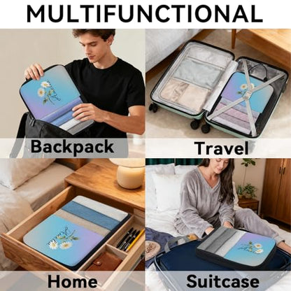 Custom 6 Set Compression Packing Cubes for Travel, Personalized Lightweight Luggage Organizer Bags with Birth Flower, Expandable Large Expandable Packing Organizer, Light Blue - color: Blue Pinks Purple