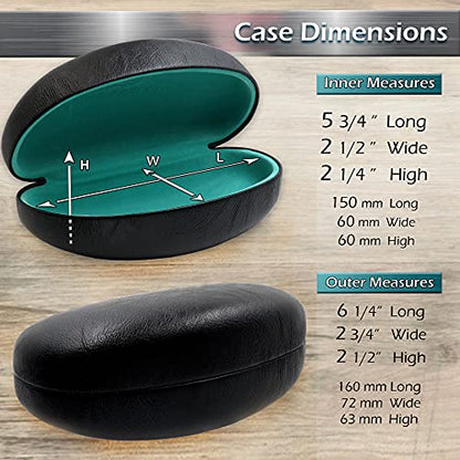 MyEyeglassCase® Large Hard Sunglasses Case | fits Large curved Sunglasses, with microfiber bag and cleaning cloth - color: Smooth Black