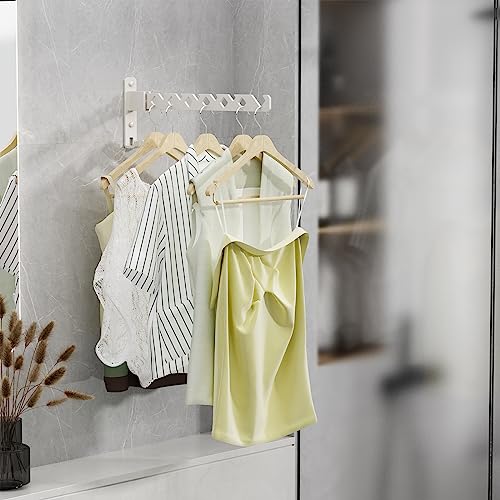 Wall Mounted Clothes Drying Rack, Wall Clothes Hanger Foldable, Laundry Hanger Hook for Bathroom, Wall Clothes Rack Indoor, Perfect for Small Spaces, White - color: White