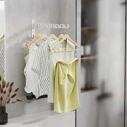 Wall Mounted Clothes Drying Rack, Wall Clothes Hanger Foldable, Laundry Hanger Hook for Bathroom, Wall Clothes Rack Indoor, Perfect for Small Spaces, White - color: White