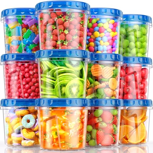 BiuLeon 12 Pack-24oz Freezer Storage Containers, Plastic Food Storage Containers with Twist Top Lids, BPA Free and Reusable Soup Containers with Lids, Leakproof/Microwave/Dishwasher Safe - color: 12Pack-24oz
