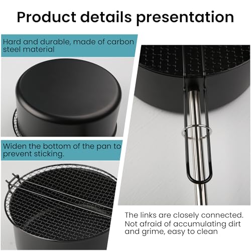 Portable outdoor camping pot, detachable long handle, popcorn pot, non-stick coating and mesh cover, portable and easy to store, black, stainless steel handle with wooden handle for heat resistance
