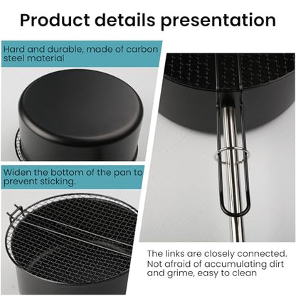 Portable outdoor camping pot, detachable long handle, popcorn pot, non-stick coating and mesh cover, portable and easy to store, black, stainless steel handle with wooden handle for heat resistance