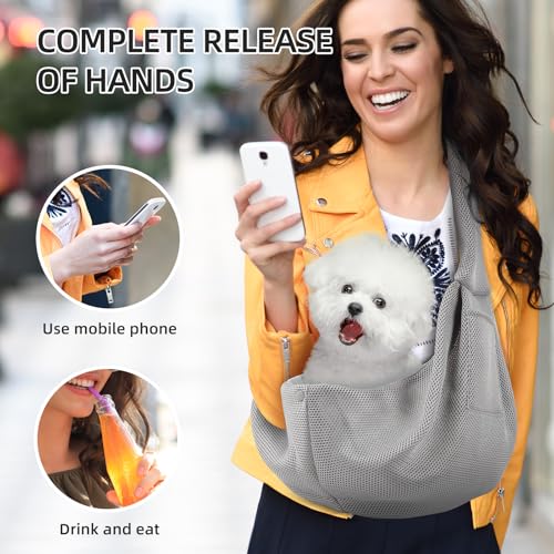 Dog Carrier Sling, Ventilated Breathable Dog Sling Carrier for Small Dogs & Cats, Hands-Free Puppy Carrier Sling for Travel, Comfortable Pet Sling Bag - color: Breathable gray