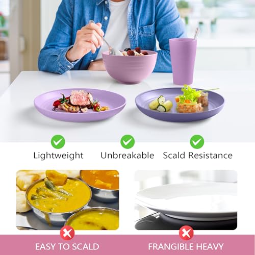 Teivio 32-Piece Kitchen Plastic Wheat Straw Dinnerware Set, Service for 8, Dinner Plates, Dessert Plate, Cereal Bowls, Cups, Unbreakable Colorful Plastic Outdoor Camping Dishes, Purple Ombre - color: Purple Ombre