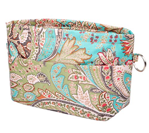 Vercord Handbag Purse Tote Pocketbook Organizer Insert Zipper Closure 11 Pockets 3 Sizes Many Colors - color: Peacock Flower, size: Small