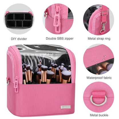 TANTO Makeup Brush Case Stand-up Makeup Cup Makeup Brush Holder Travel Professional Cosmetic Bag Artist Storage Bag Large Makeup Bag with Adjustable Divide (Rose Pink, 1-Large) - color: Rose Pink, size: 1-Large