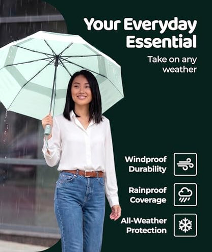 Repel Windproof Travel Umbrella - Compact & Withstands Winds up to 100MPH , Strongest Premium Auto Folding Umbrella for Rain and Sun - Durable, Light & Portable for Women & Men , Fits Backpack & Cars - color: Pastel Mint