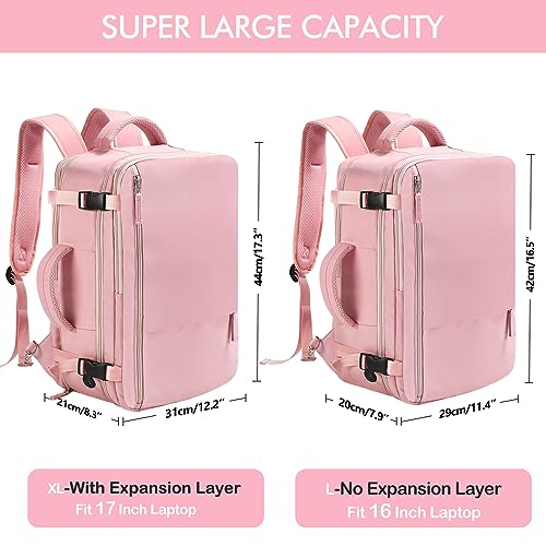 Beraliy Travel Backpack for Women, Airline Approved Bag, Carry On Waterproof Hiking Backpack, 16 inch Laptop Backpack, Overnight Bag, Pink - color: Pink, size: Large